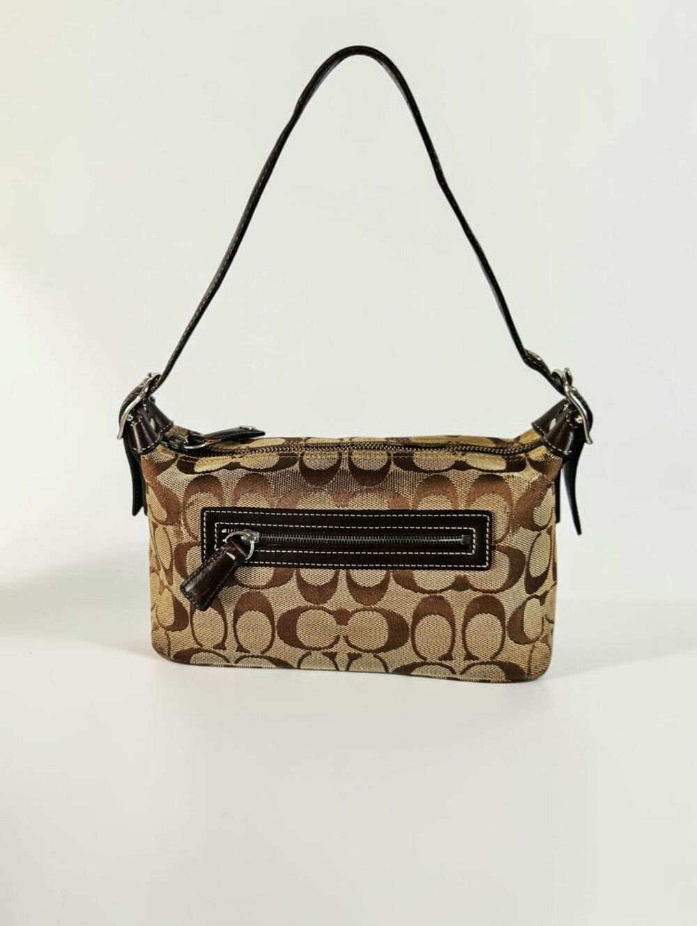 Coach Vintage Y2K Sufflette Signature Tan Canvas Mini Brown Leather Shoulder Bag
